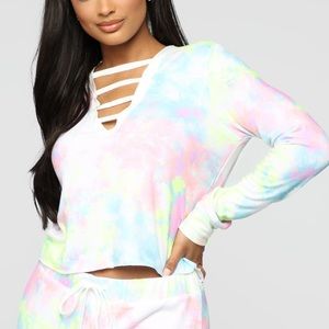Fashion Nova Tie Dye White Long Sleeve Top